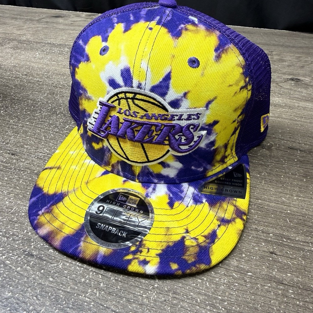 New Era LA Lakers Purple Yellow Tie Dye 9FIFTY High Crown Mesh Snapback Hat